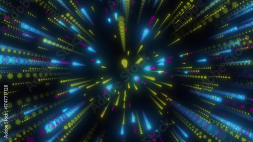 Radiant burst of glowing light energy with dynamic motion trails and vibrant laser beams on a dark background, symbolizing speed and power.