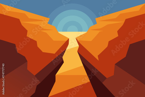 Illustration of a canyon with a blue sky above it