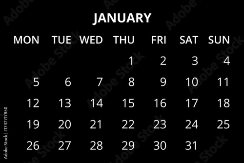 2026 Calendar template. Calendar 2026 - 2033 - 12 months yearly calendar - planner calendar. Monthly calendar. Vector illustration for print, web, mobile app on transparent background