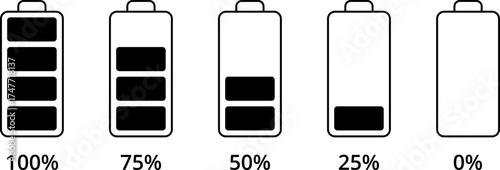 Battery charge level indicator set in percent. Battery icons set. battery charging level indicator icon.