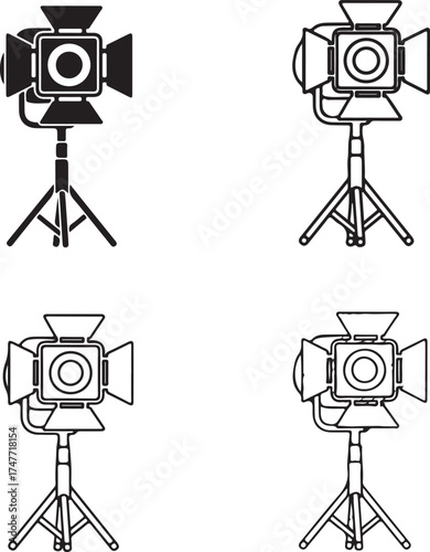 Two pairs of spotlight icons black and white on transparent background silhouette