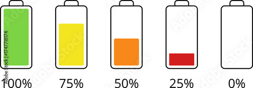 Battery charge level indicator set in percent. Battery icons set. battery charging level indicator icon.
