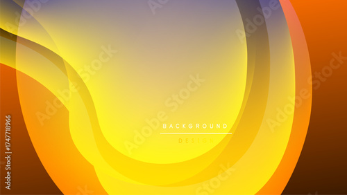 Abstract vibrant waves, yellow hues blend into orange, purple. Dark background creates contrast, smooth gradients present. Modern design element.