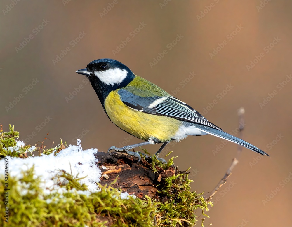 Obraz premium Bird perched on mossy log