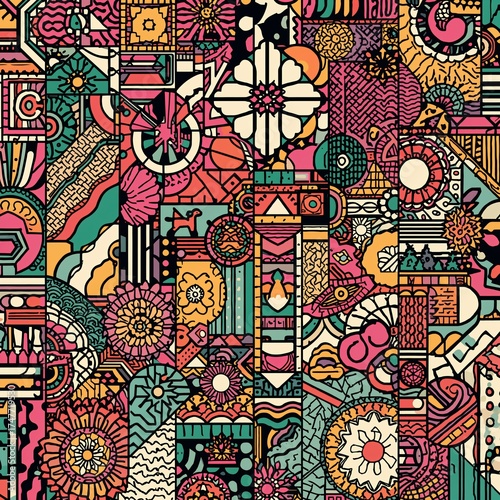 Vibrant Abstract Collage: A Symphony of Shapes and Colors