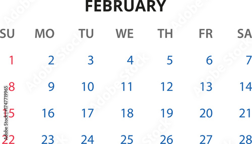 2026 Calendar template. Monthly calendar January, February, March, April, May, June, July, August, September, October, November, December 2026 Vector illustration for print, web, mobile app