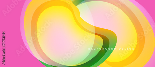 Abstract flowing shapes, vibrant colors blend. Pink, yellow, green create dynamic visual effect. Modern design element.