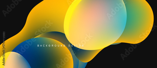 Abstract fluid shapes overlap, creating vibrant color gradients. Background features smooth transitions, modern design elements.