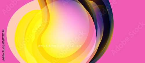 Abstract flowing layers, vibrant colors, pink backdrop. Modern design element, smooth gradients, dynamic composition.