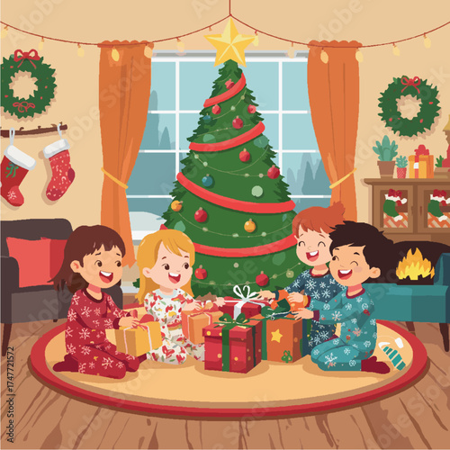 Vector anak anak yang sedang merayakan hari raya natal