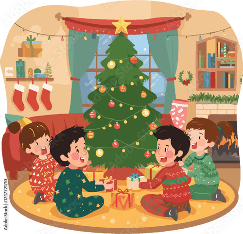 Vector anak anak yang sedang merayakan hari raya natal