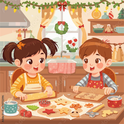 Vector anak anak yang sedang merayakan hari raya natal