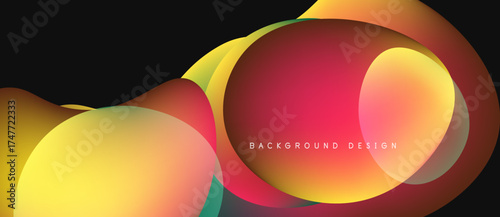 Abstract colorful shapes overlap, creating dynamic visual effect. Gradient hues blend, forming modern background design.