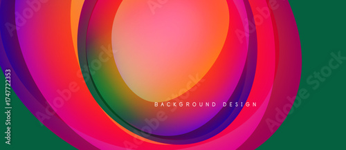 Abstract colorful layers create dynamic circular design. Vibrant gradients blend, forming modern background. Smooth shapes suggest movement, energy.