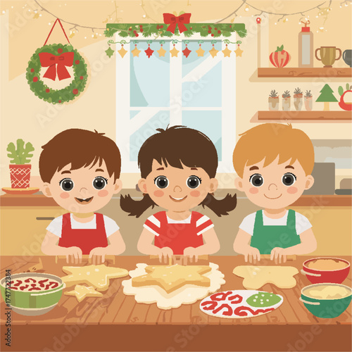 Vector anak anak yang sedang merayakan hari raya natal