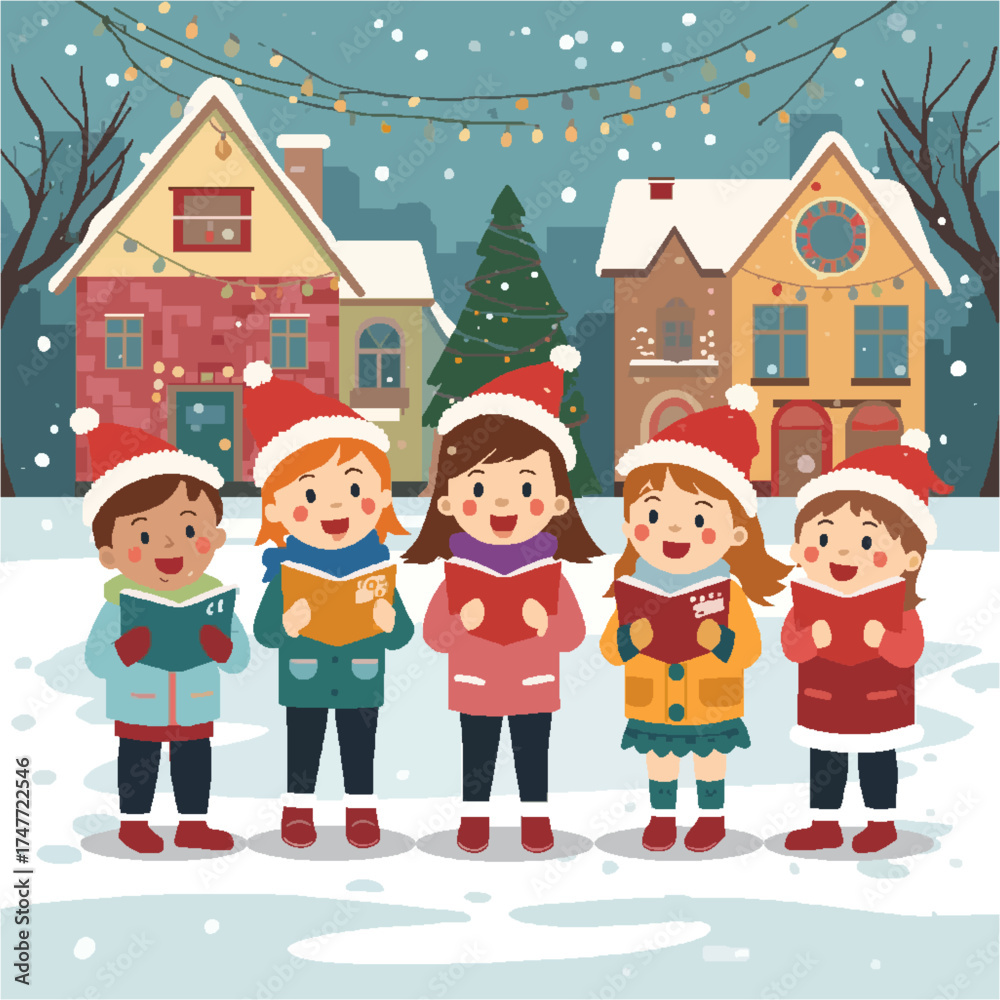 Fototapeta premium Vector anak anak yang sedang merayakan hari raya natal