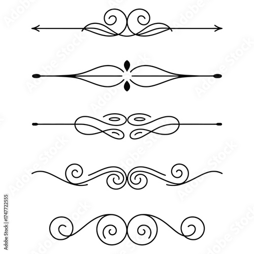 filigree Elegant decorative flourishes, and ornate borders ornamental dividers, with scrollwork for design elements, Fancy Line curve lettering header separator scroll

