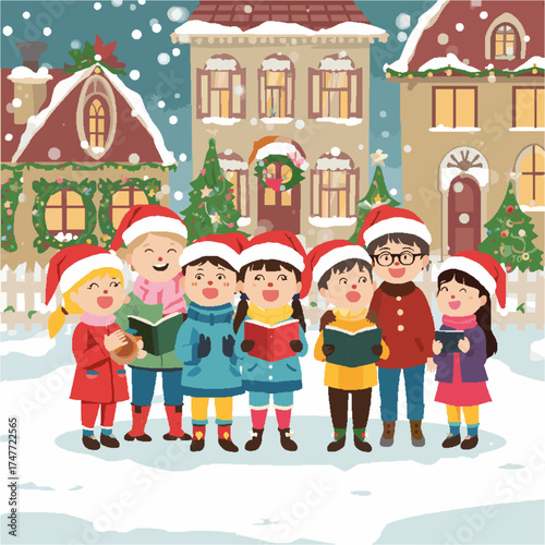 Vector anak anak yang sedang merayakan hari raya natal