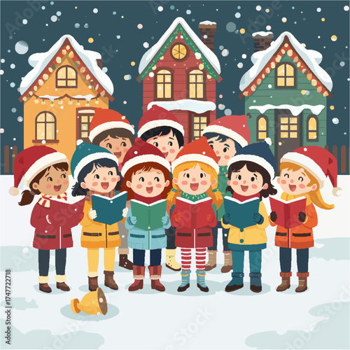 Vector anak anak yang sedang merayakan hari raya natal
