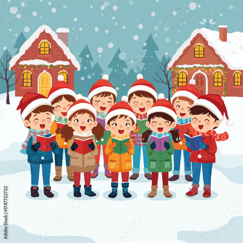 Vector anak anak yang sedang merayakan hari raya natal