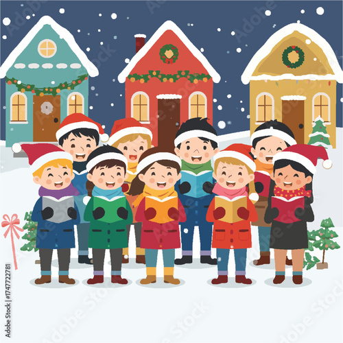Vector anak anak yang sedang merayakan hari raya natal