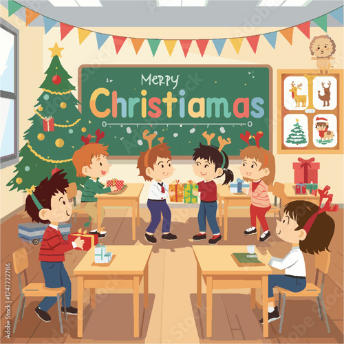 Vector anak anak yang sedang merayakan hari raya natal