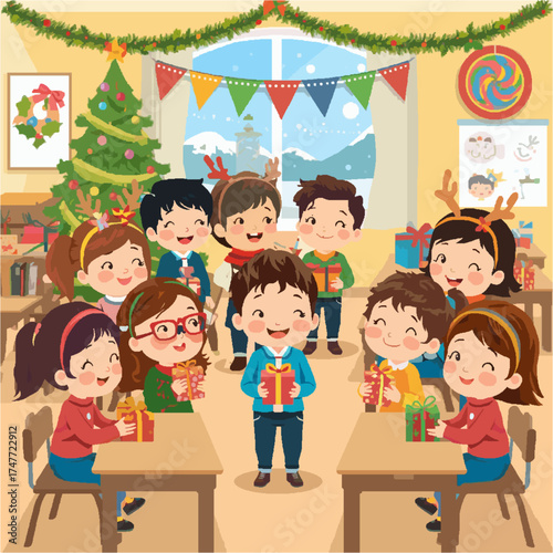 Vector anak anak yang sedang merayakan hari raya natal