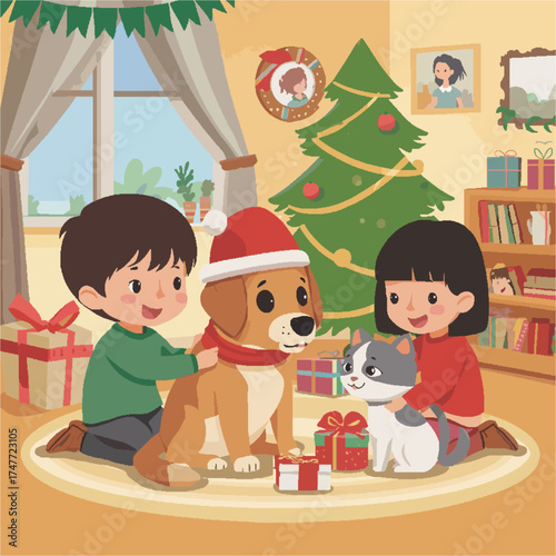 Vector anak anak yang sedang merayakan hari raya natal