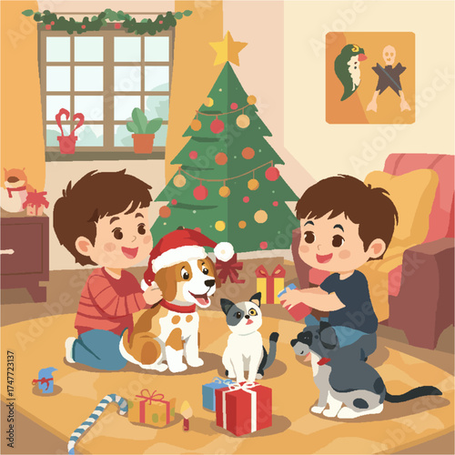 Vector anak anak yang sedang merayakan hari raya natal