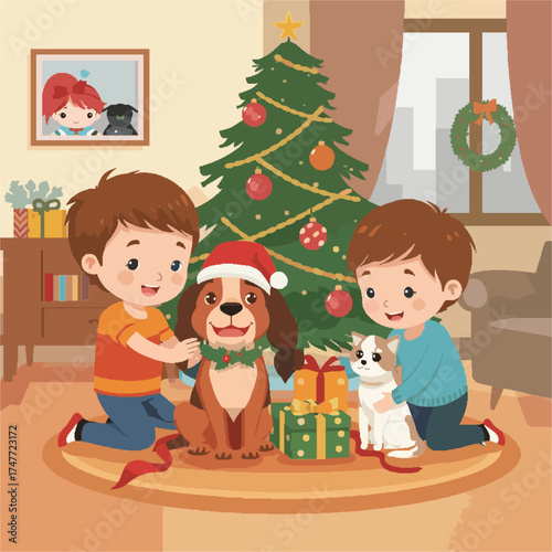 Vector anak anak yang sedang merayakan hari raya natal