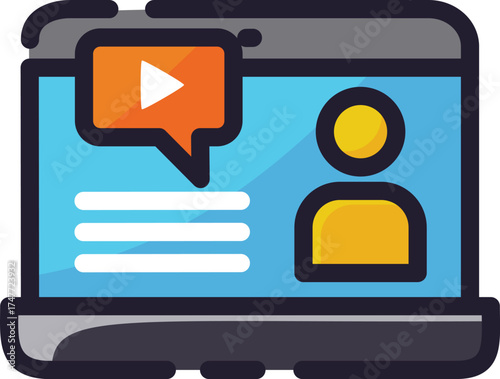 Chat laptop video call with a person online chatting suitable for virtual meetings, teleconferencing, webinars, online communication illustrations.