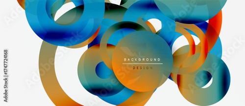 Abstract fluid shapes, vibrant colors blend. Dynamic composition creates modern background design. Smooth gradients, circular forms dominate image.