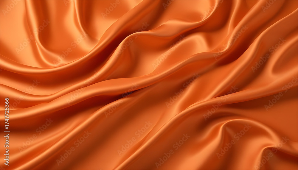 Fototapeta premium Smooth orange satin fabric with folds