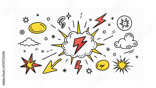 Comic Style Explosion And Lightning Bolt Elements Collection Keywords: comic, explosion, lightning bolt, starburst, comic book, sound effect