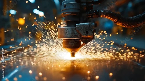 Precision Laser Cutting Sparks Fly Industrial Manufacturing.