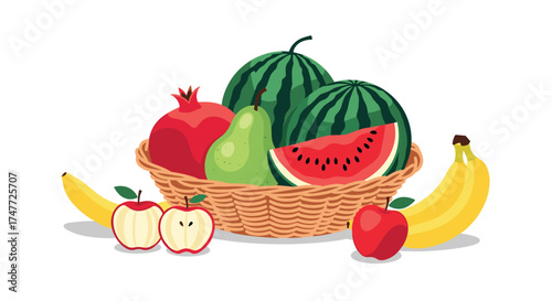 A bountiful basket overflows with vibrant fresh fruits for healthy eating.