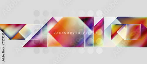 Abstract geometric shapes, vibrant colors, modern design. Gradient overlays create dynamic visual effect. Minimalist composition, clean lines.