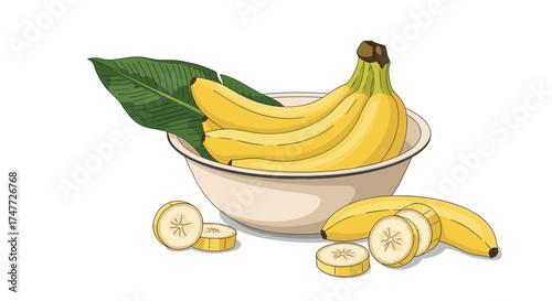 A refreshing bowl of ripe yellow bananas and sliced fruit.