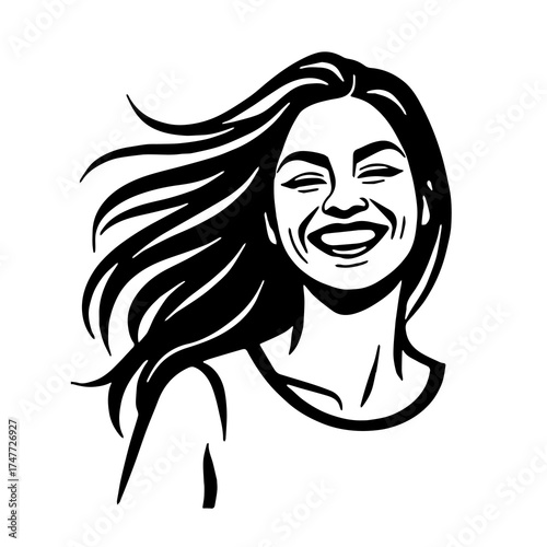 Happy girl with flowing hair vector illustration 