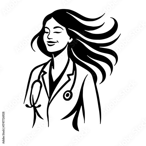 girl with long hair, Happy Woman Silhouette Vector 