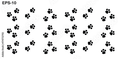 Seamless Black Paw Print Pattern Vector – Cute Animal Footprint Silhouette Background for Pet Design, Dog and Cat Decor, Wallpaper, Packaging, and Animal-Themed Projects
