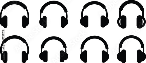 Headphones, audio equipment, music devices, sound icons, personal audio, listening devices, audio technology, multimedia accessories

