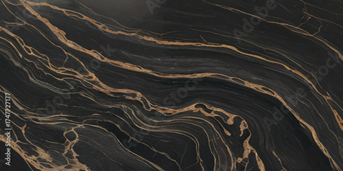 Luxurious Black Marble with Golden Veins Texture.