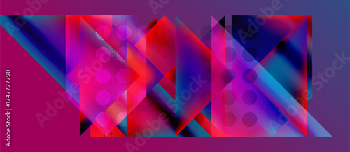 Abstract geometric composition. Vivid pinks, blues create dynamic visual effect. Overlapping shapes suggest depth, movement.