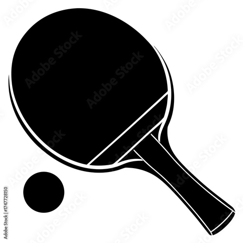 Table Tennis Paddle and Ball Flat Vector Illustration