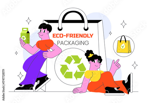 Eco Friendly Packaging Design Vector Illustration Featuring Sustainable Takeaway Paper Package with Botanical and Recyclable Biodegradable Materials