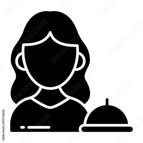 Waitress icon, barwoman editable vector