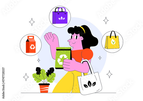 Eco Friendly Packaging Design Vector Illustration Featuring Sustainable Takeaway Paper Package with Botanical and Recyclable Biodegradable Materials