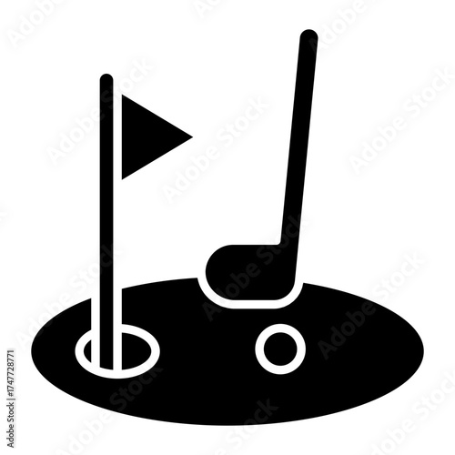 Flag with ball denoting concept of golf course