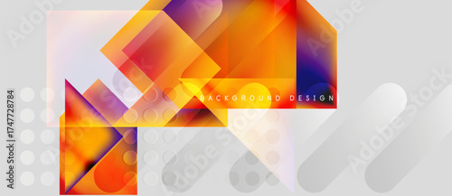Abstract geometric shapes, vibrant colors, gradients. Modern design elements create dynamic visual composition.
